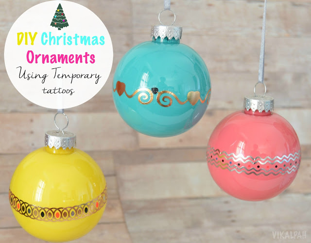 DIY Chritsmas ornaments using temporary tattoos